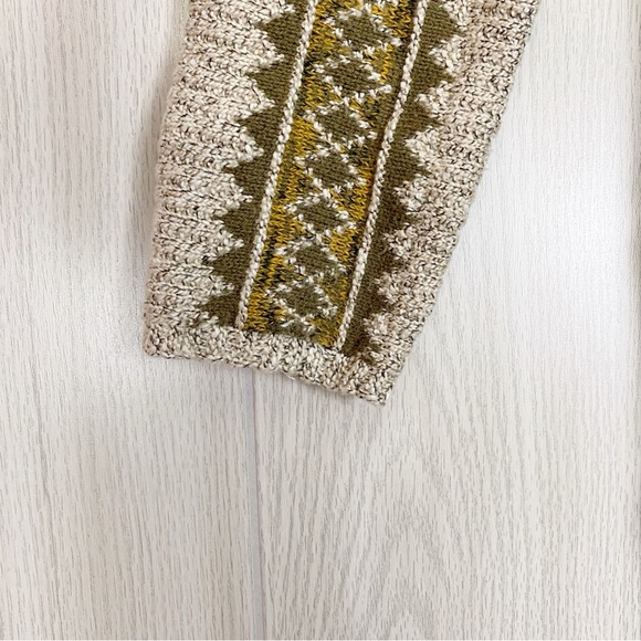 Lucky Brand | Green & Gray Aztec Print Open Front Cardigan Sweater Size Medium - Picture 6 of 10